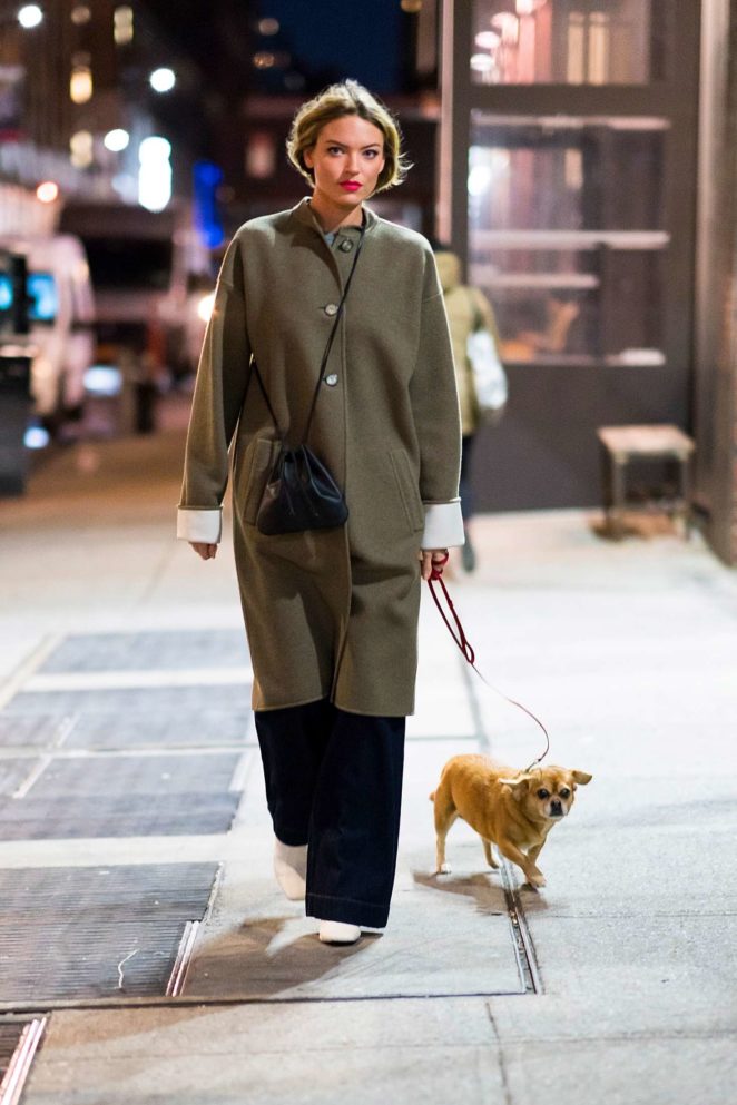 Martha Hunt with her dog out in NYC